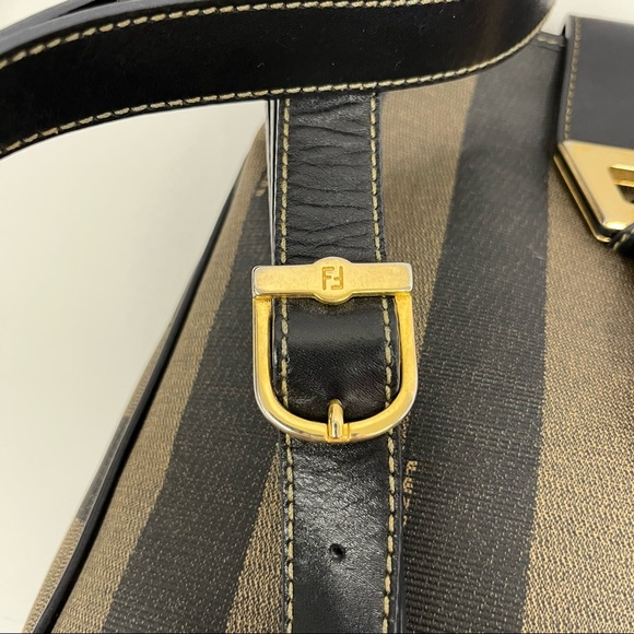 ❤️SOLD❤️ Vintage Fendi Pequin Shoulder Bag Black and Brown Striped Fabulous - Picture 10 of 13